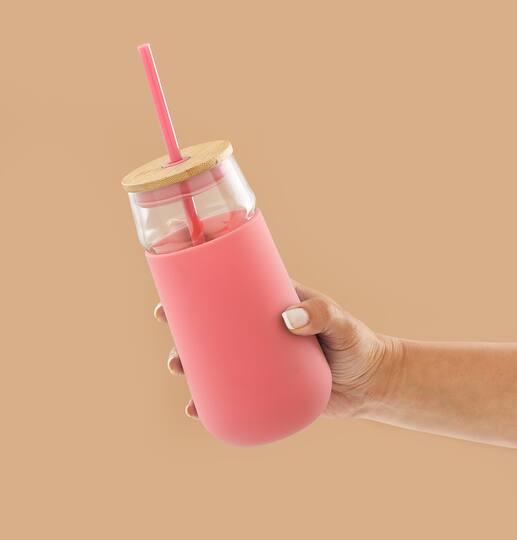 JoyJolt® 20oz. Glass Tumbler with Straws & Silicone Sleeve